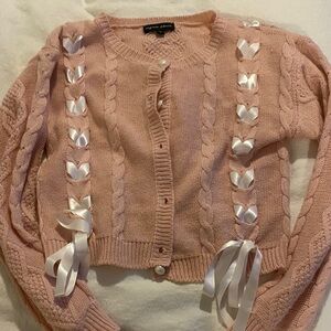 Pink Sweater with Ribbon Details